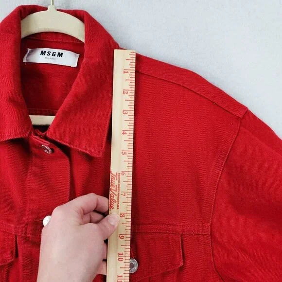 MSGM Jacket Womens Large Red Denim Trucker Milano Cotton Made In Italy Logo